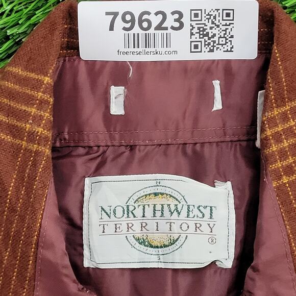 Vintage 90s Western Plaid Button Shirt Small 19x29 Brown - Picture 7 of 11